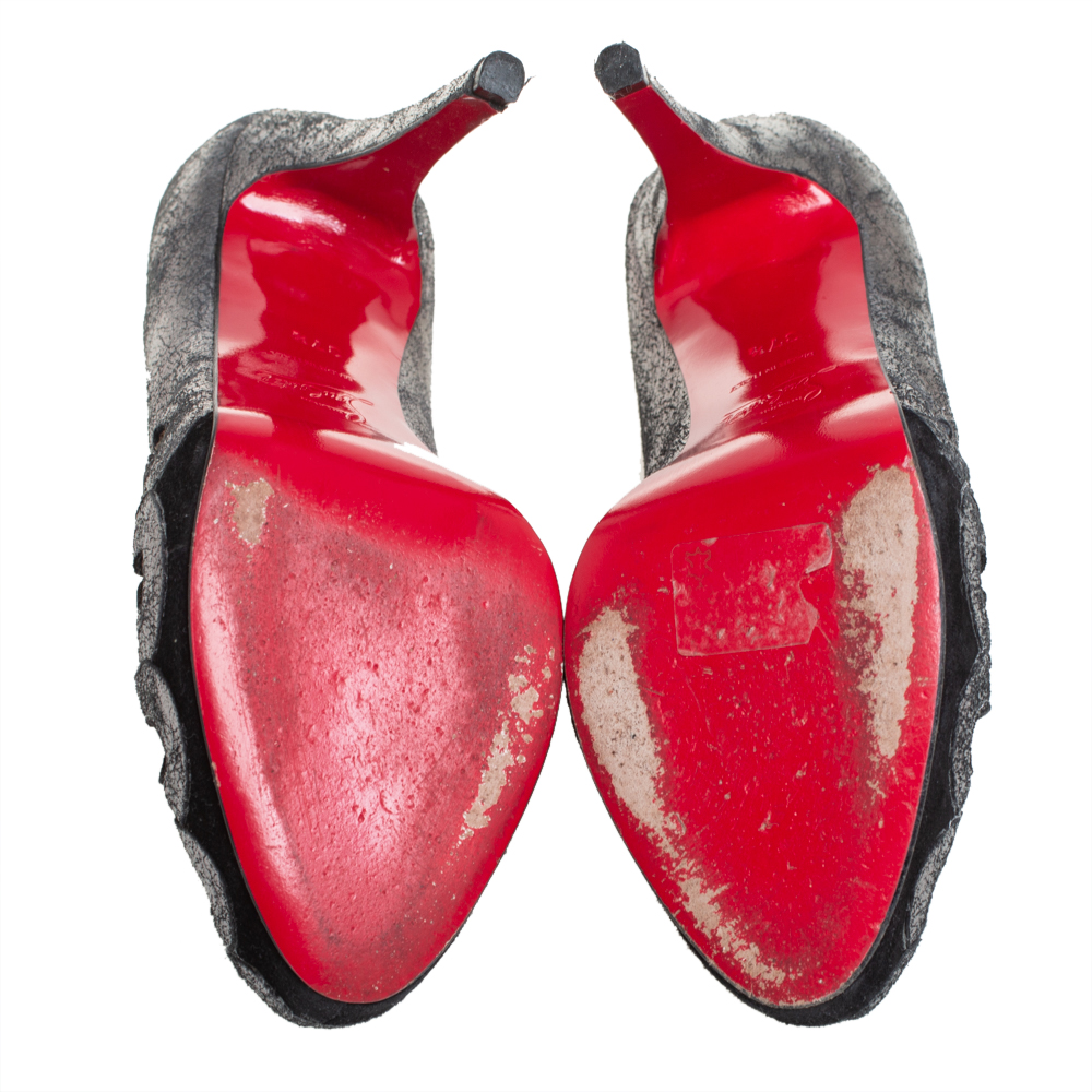 Christian Louboutin Metallic Cut Out Leather Peep Toe Pumps Size 37.5