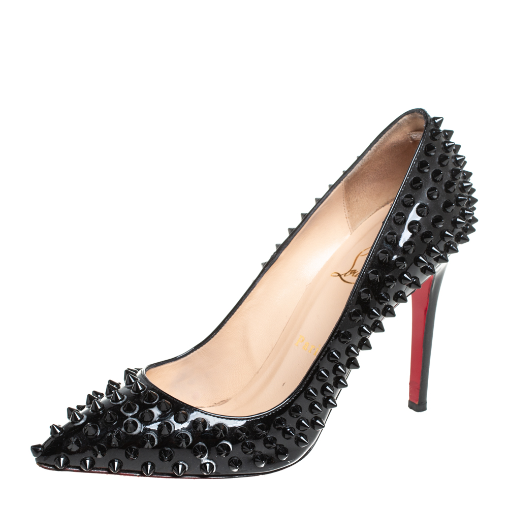 Christian Louboutin Black Patent Leather Pigalle Spikes Pumps Size 39