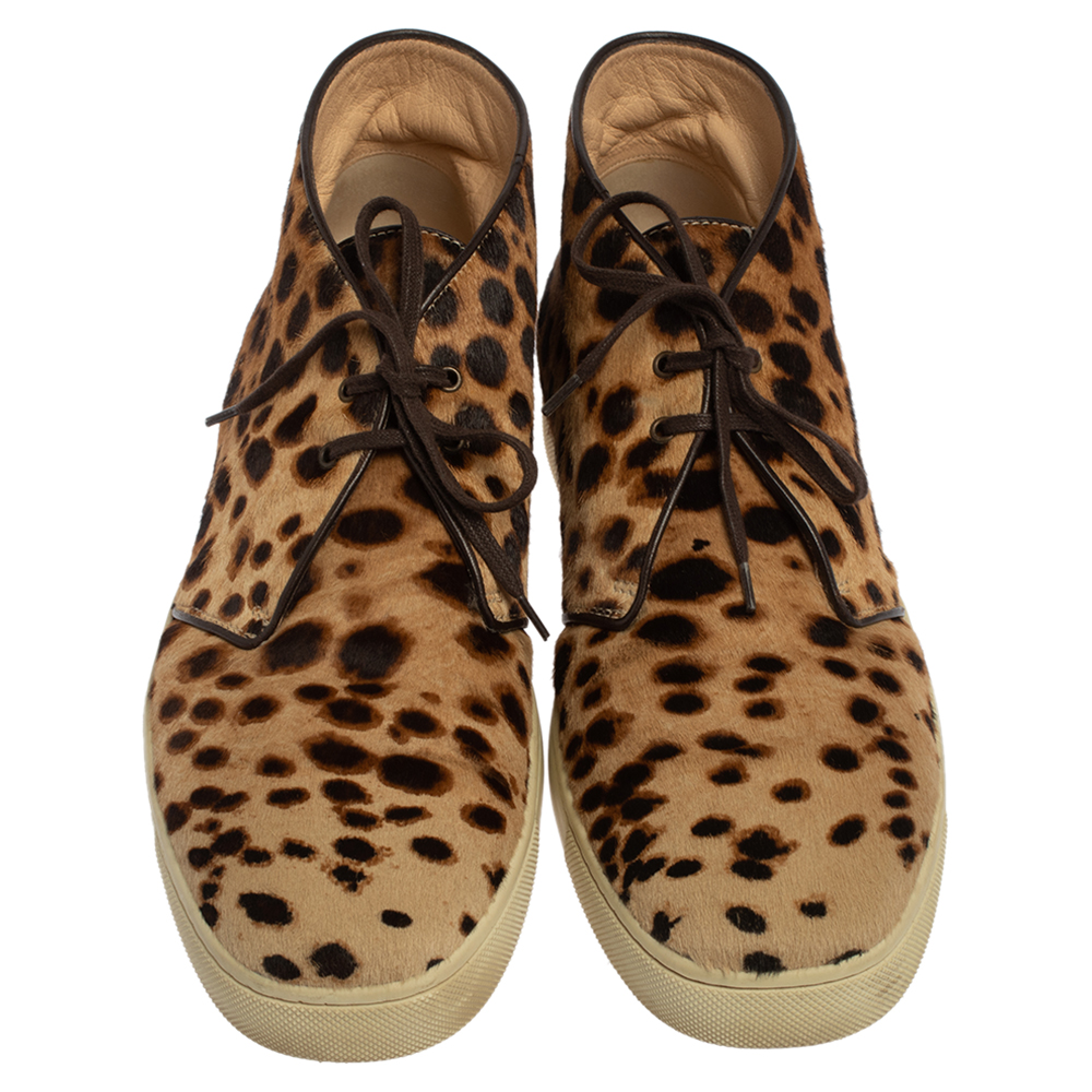 Christian Louboutin Brown Leopard Print  Calf Hair Lace Up Sneakers Size 43
