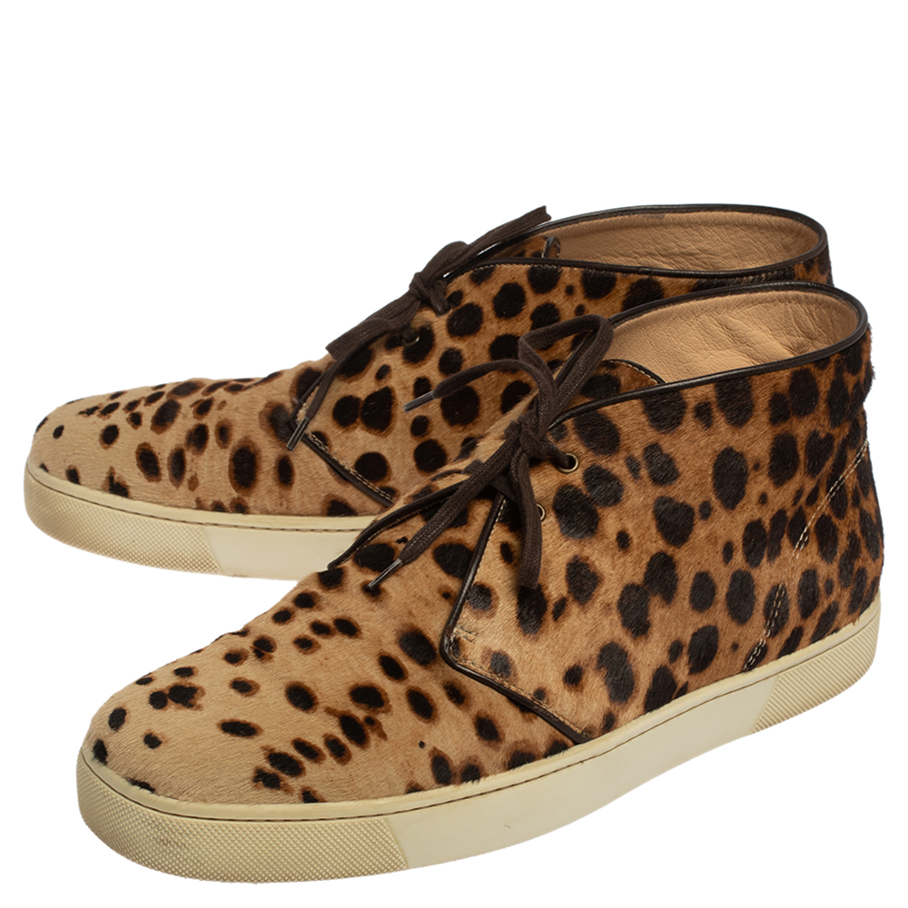 Christian Louboutin Brown Leopard Print  Calf Hair Lace Up Sneakers Size 43
