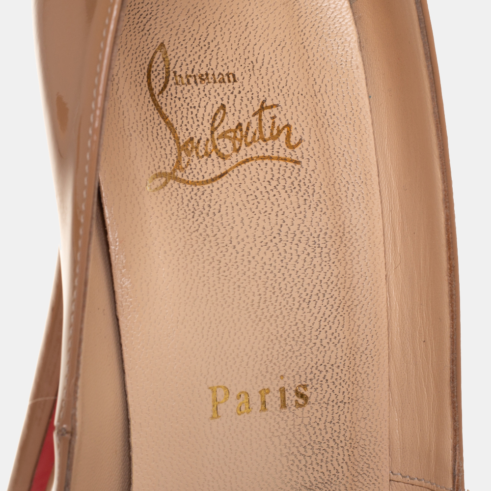 Christian Louboutin Beige Patent Leather Palais Royal Peep Toe Platform Pumps Size 40.5