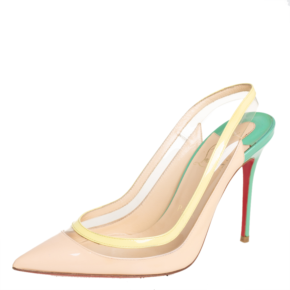 Christian Louboutin Tricolor PVC And Patent Leather Slingback Sandals Size 37