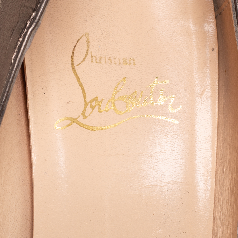 Christian Louboutin Metallic Olive Green Leather Very Prive Peep Toe Pumps Size 39