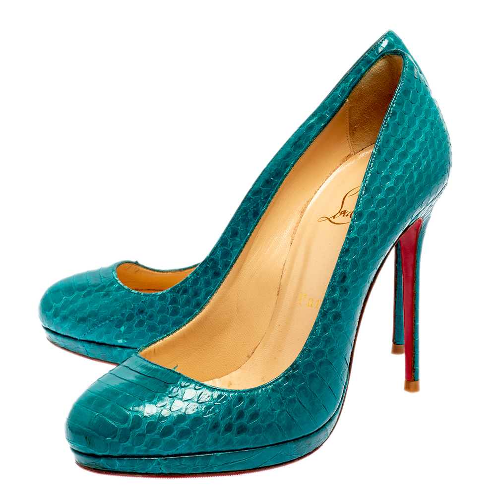 Christian Louboutin Torquoise Blue Python New Simple Pumps Size 37