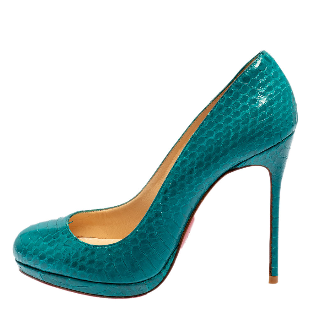 Christian Louboutin Torquoise Blue Python New Simple Pumps Size 37