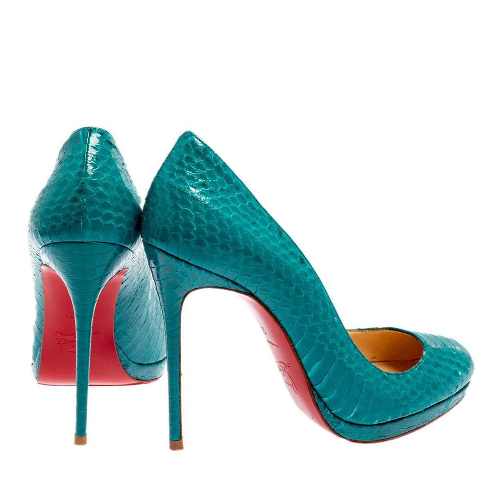 Christian Louboutin Torquoise Blue Python New Simple Pumps Size 37