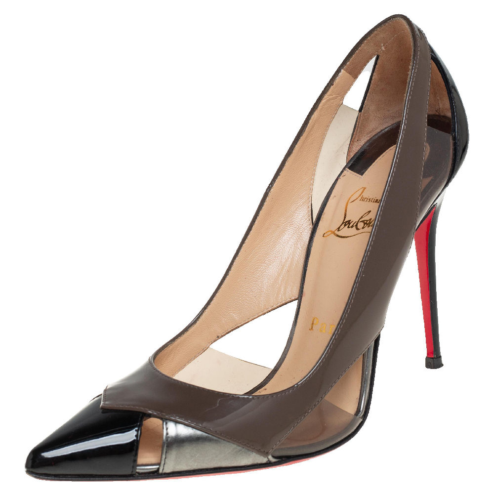 Christian Louboutin Multicolor Patent And Leather Galata Pointed Toe Cutout Pumps Size 37