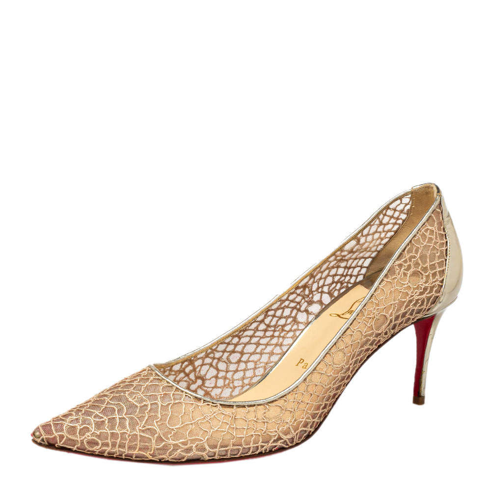 Christian Louboutin Gold Lace And Mesh Pumps Size 41