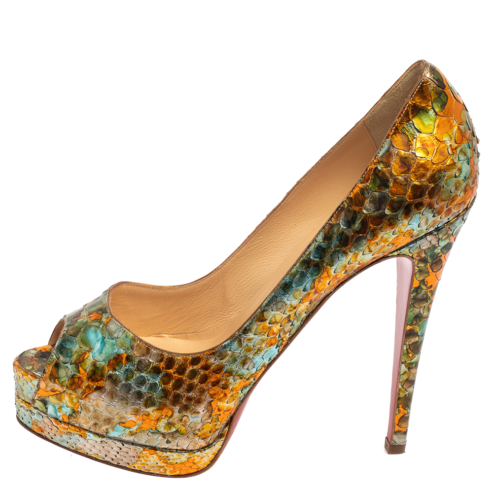 Christian Louboutin Multicolor  Python Leather Peep Toe Pumps Size 39