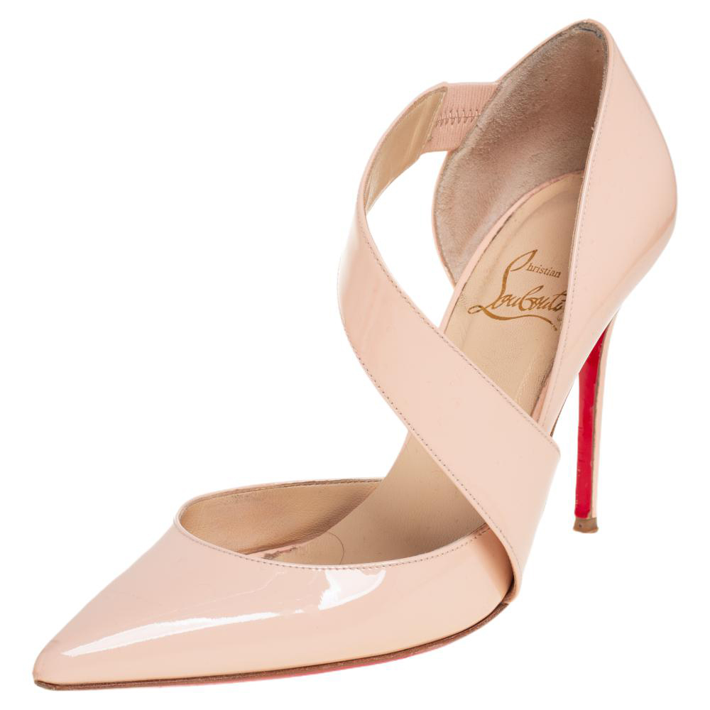 Christian Louboutin Light Pink Patent Leather Ograde Pointed Toe Pumps Size 37