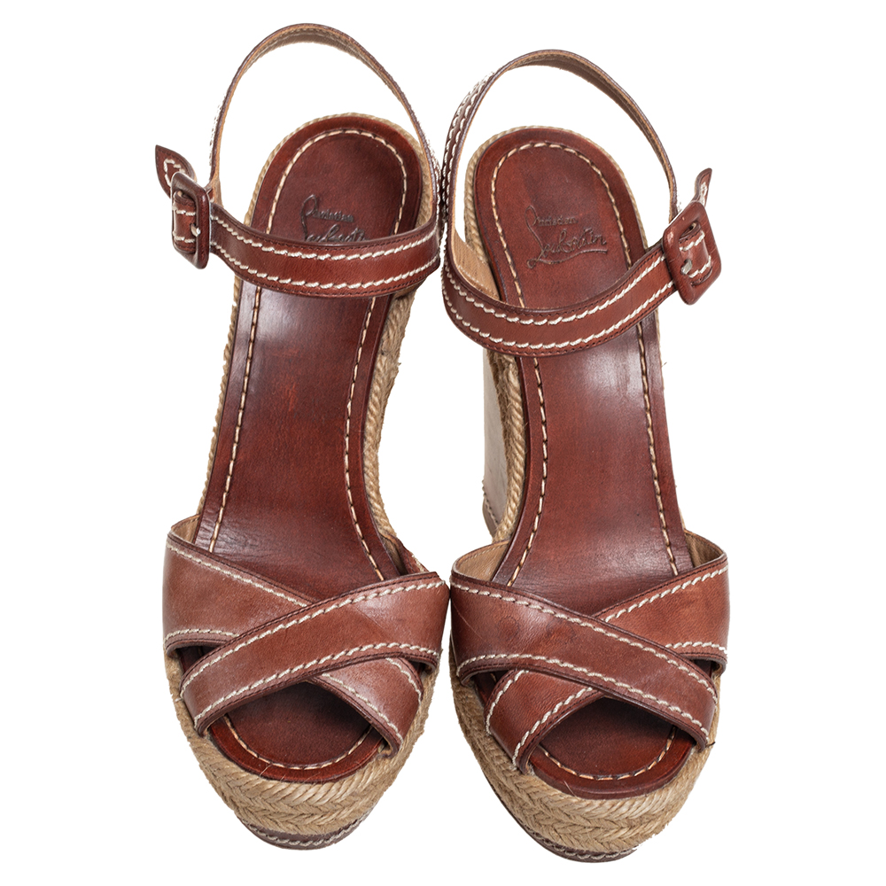 Christian Louboutin Brown Leather Almeria Sandals Size 36