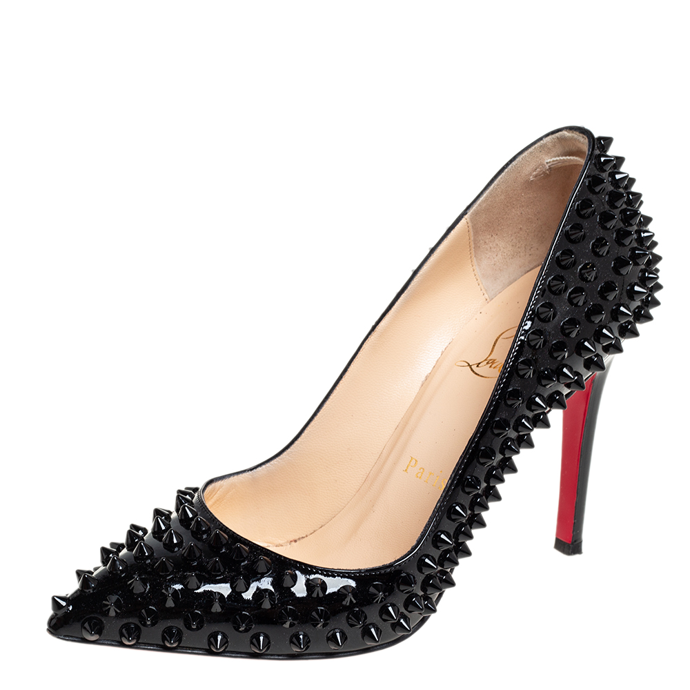 Christian Louboutin Black Patent Leather Pigalle Follies Spikes Pumps Size 36