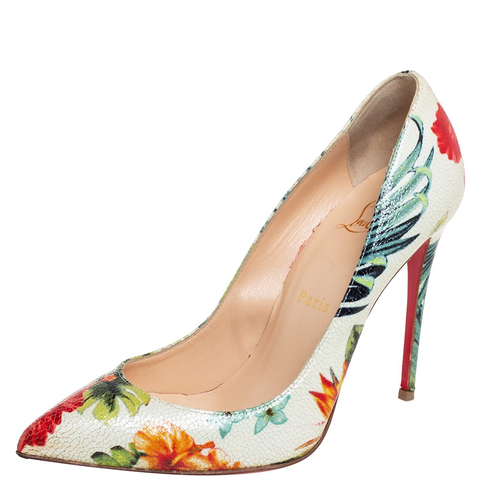 Christian Louboutin Multicolor Floral Printed Leather Pigalle Follies Pointed Toe Pumps Size 37.5