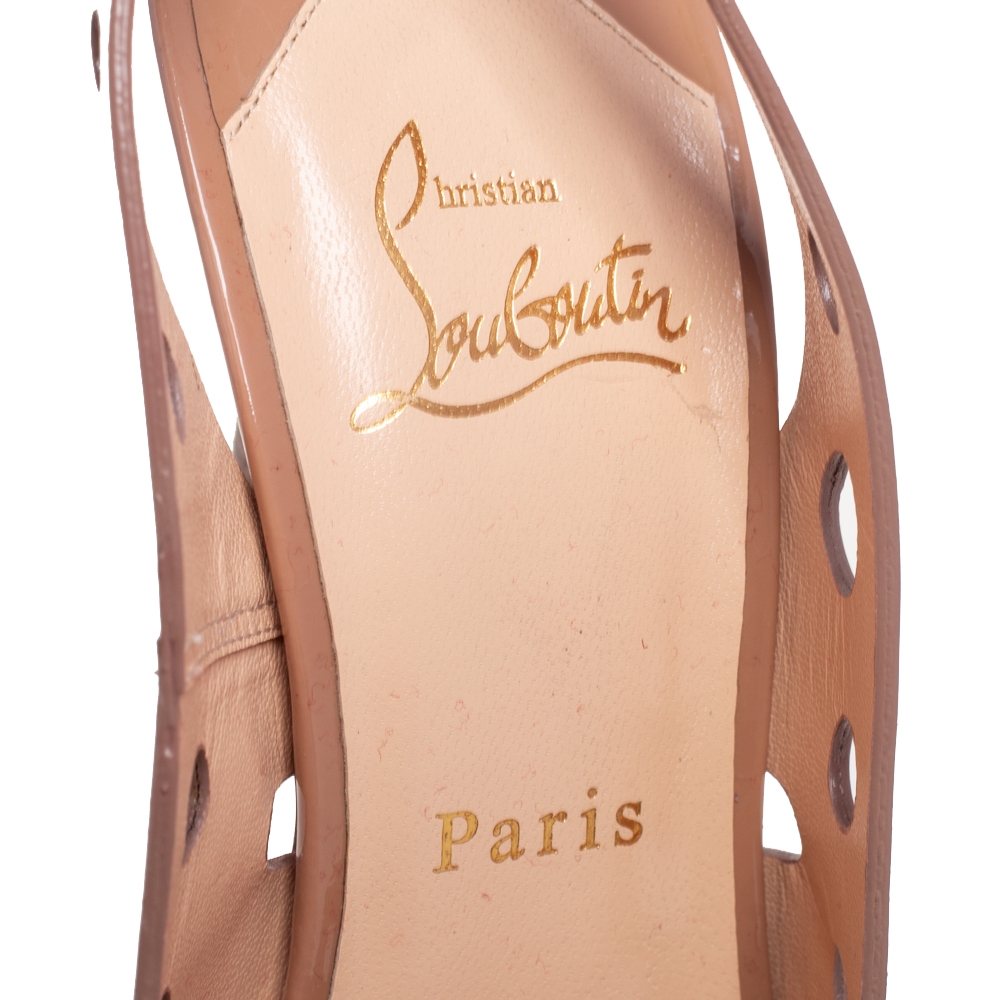Christian Louboutin Beige Patent Leather Ginza Platform Slingback Sandals Size 38
