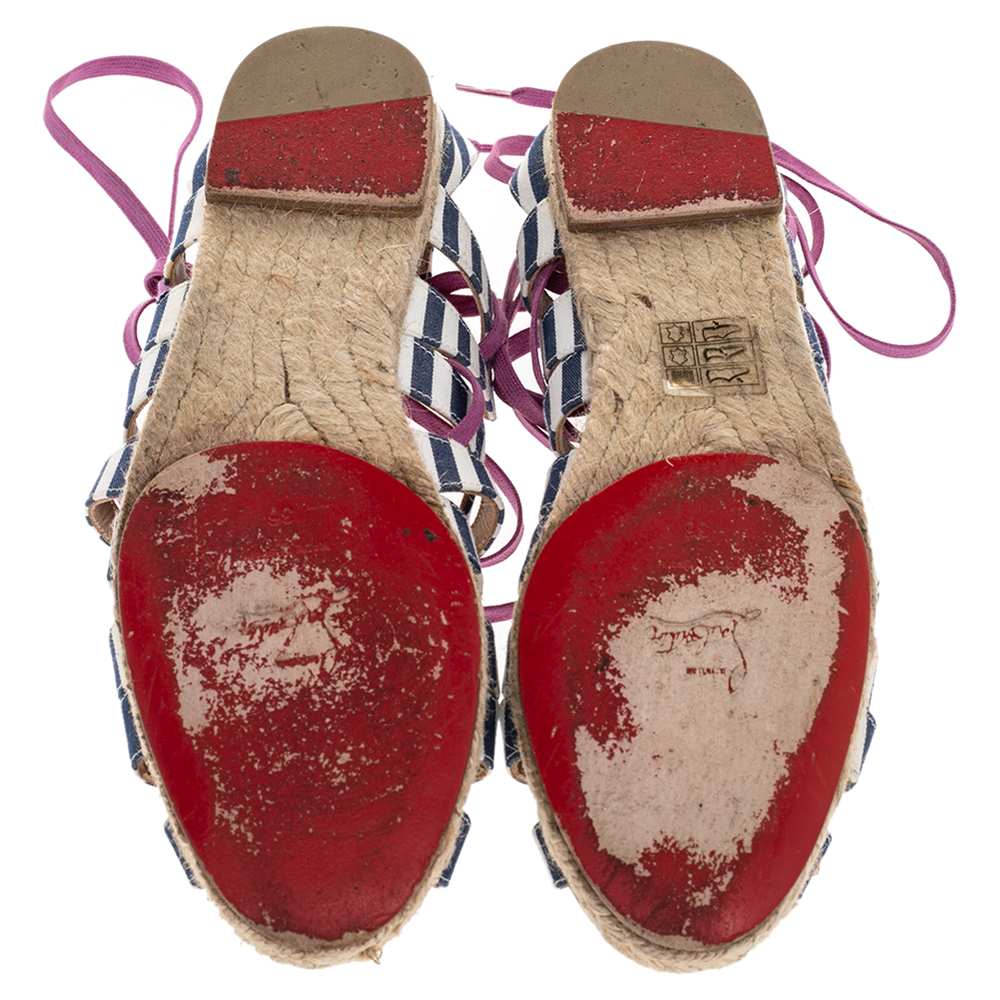 Christian Louboutin Multicolor Fabric Espadrille Ankle Wrap Flat Sandals Size 36
