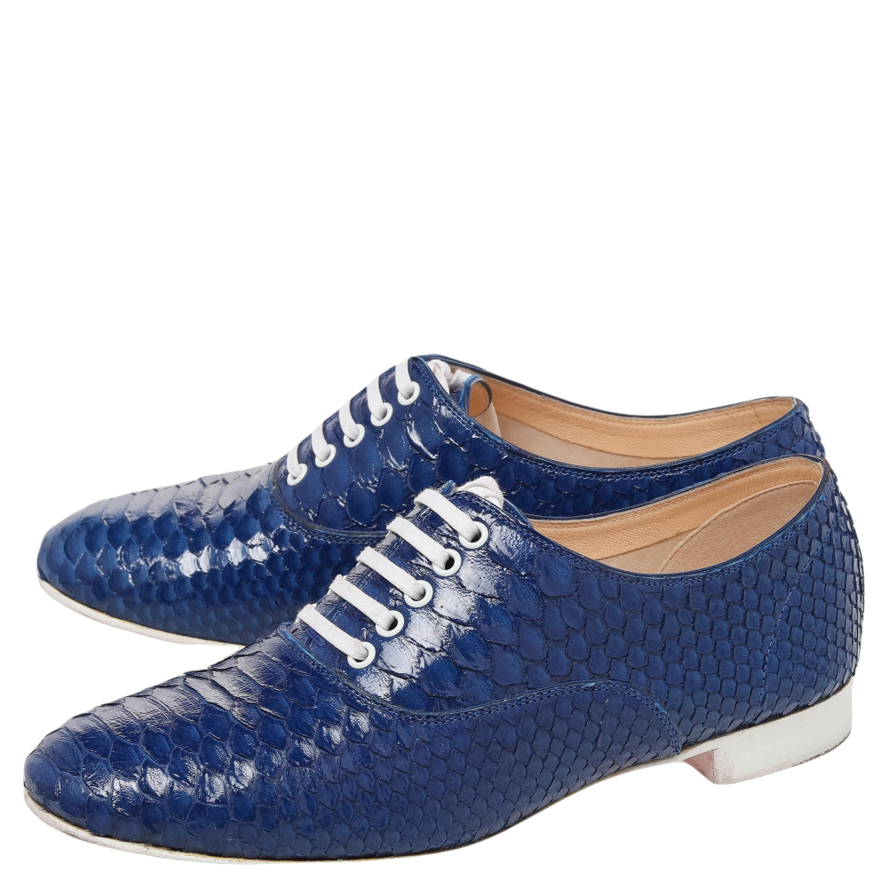 Christian Louboutin Blue Python Leather Alfred Oxfords Size 35.5