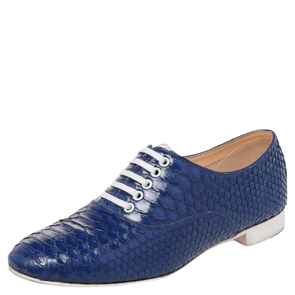 Christian Louboutin Blue Python Leather Alfred Oxfords Size 35.5