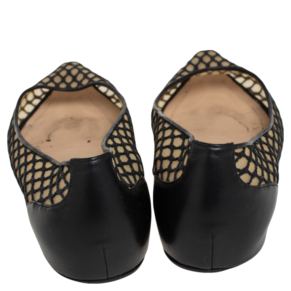 Christian Louboutin Black Leather And Mesh Miss Mix Ballet Flats Size 39