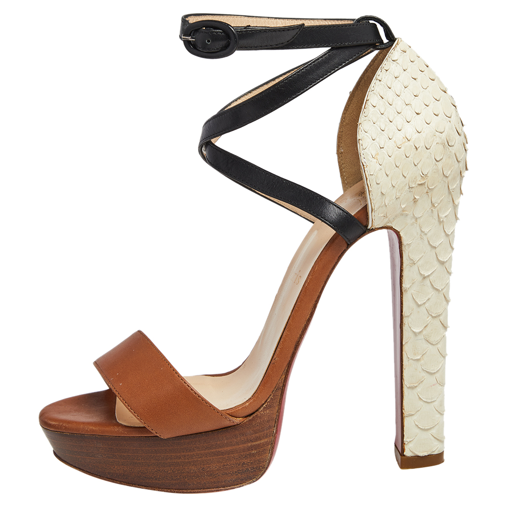 Christian Louboutin Brown/White Python And Leather Platform Ankle Strap Sandals Size
Christian Louboutin Brown/White Python And Leather Platform Ankle Strap Sandals Size