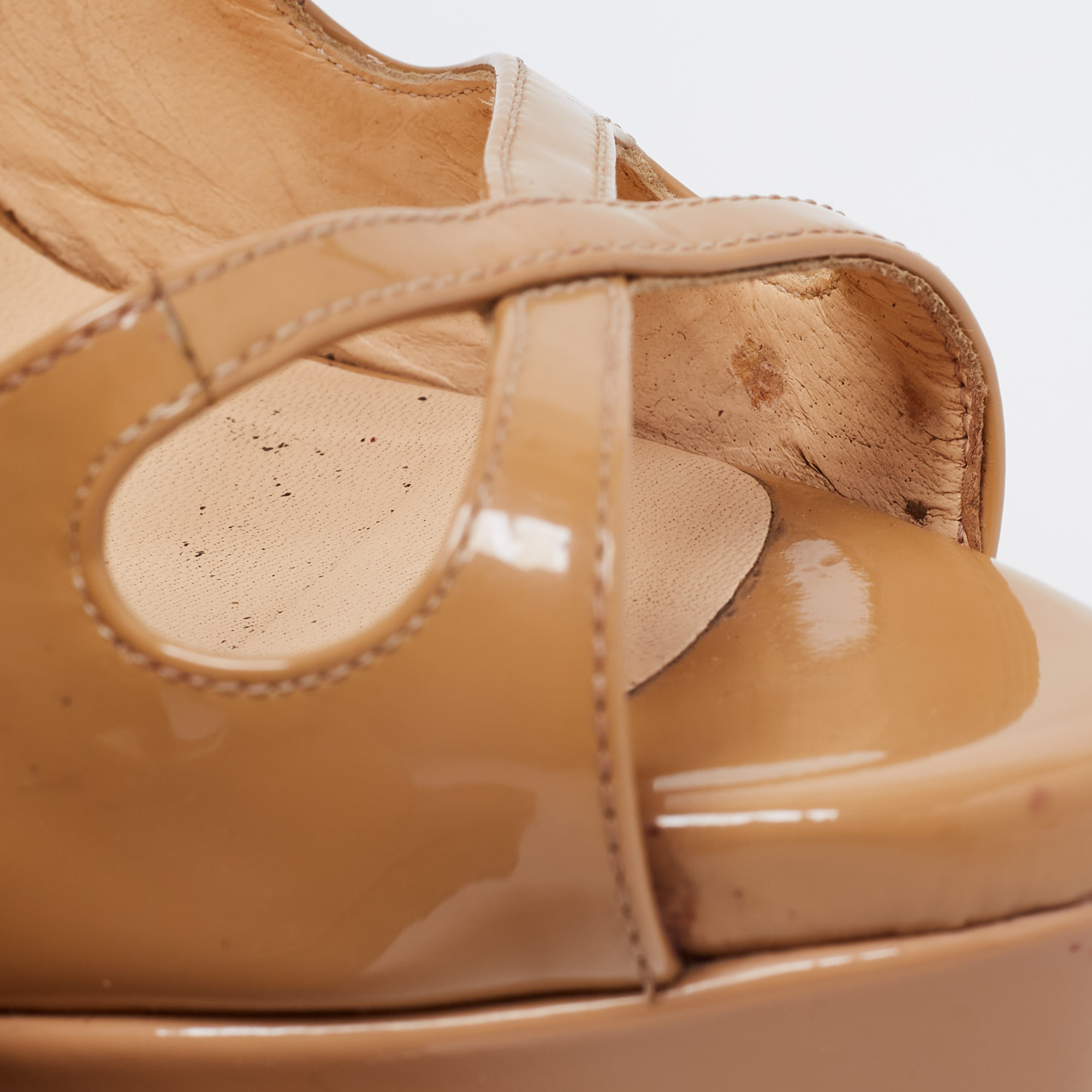 Christian Louboutin Beige Patent Leather Mademoi Crisscross Peep Toe Pumps Size 36.5