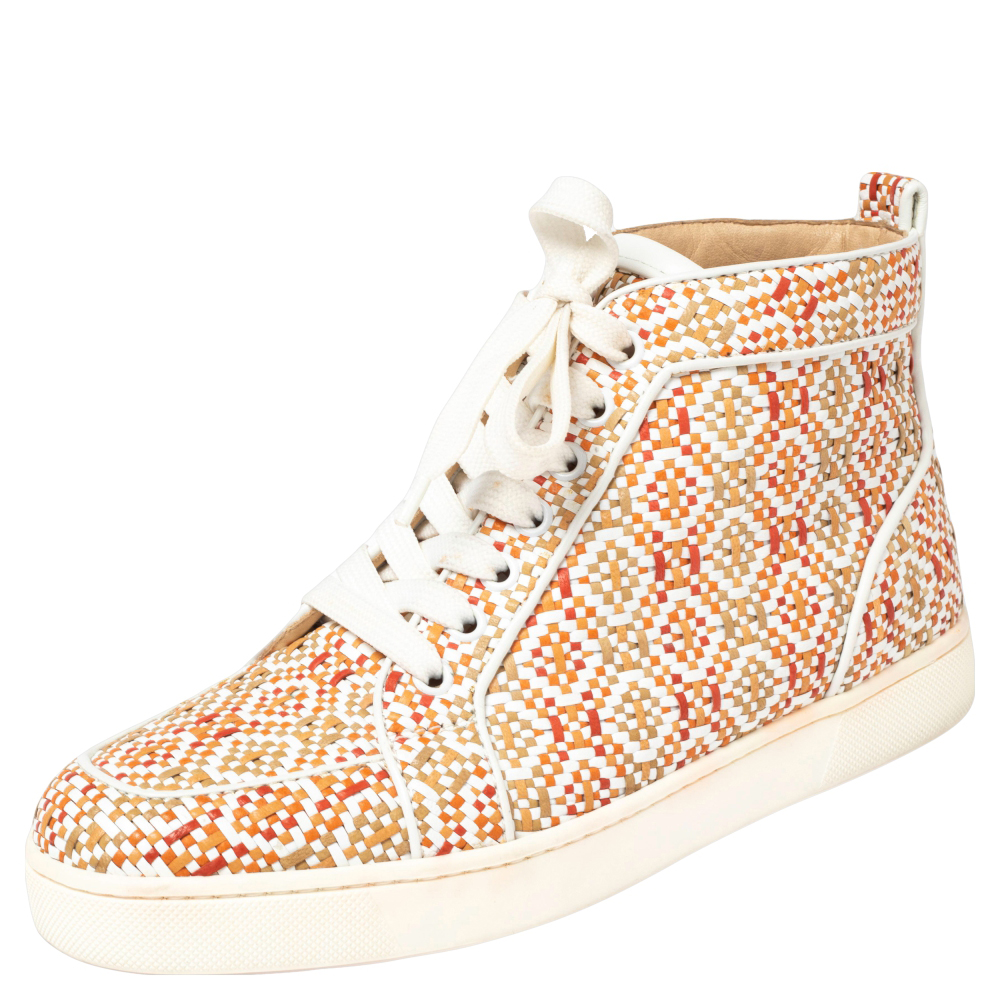 Christian Louboutin Multicolor Woven Leather Rantus Orlato High Top Sneakers Size 38