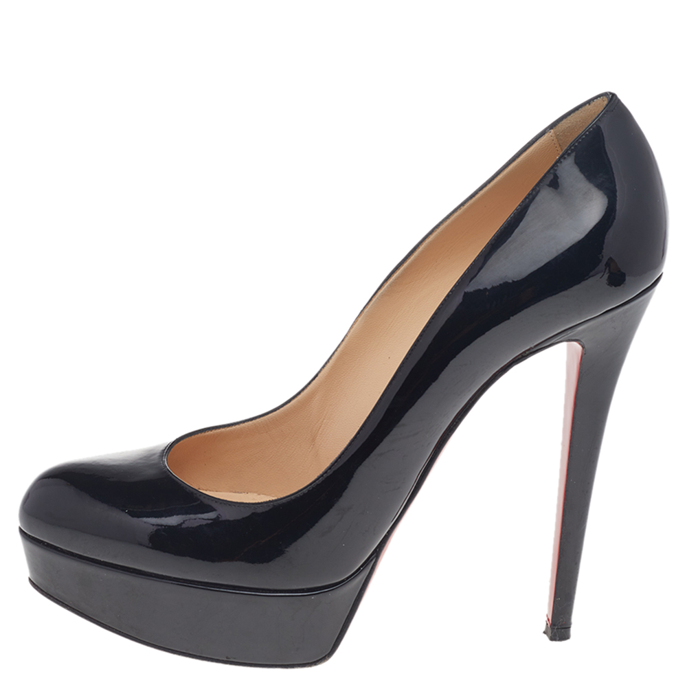 Christian Louboutin Black Patent Leather Bianca Platform Pumps Size 39.5