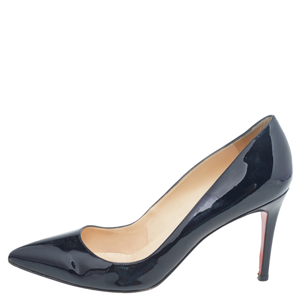 Christian Louboutin Black Patent Leather Decollete 554 Pointed Toe Pumps Size 39