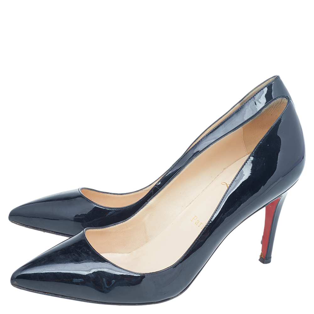 Christian Louboutin Black Patent Leather Decollete 554 Pointed Toe Pumps Size 39