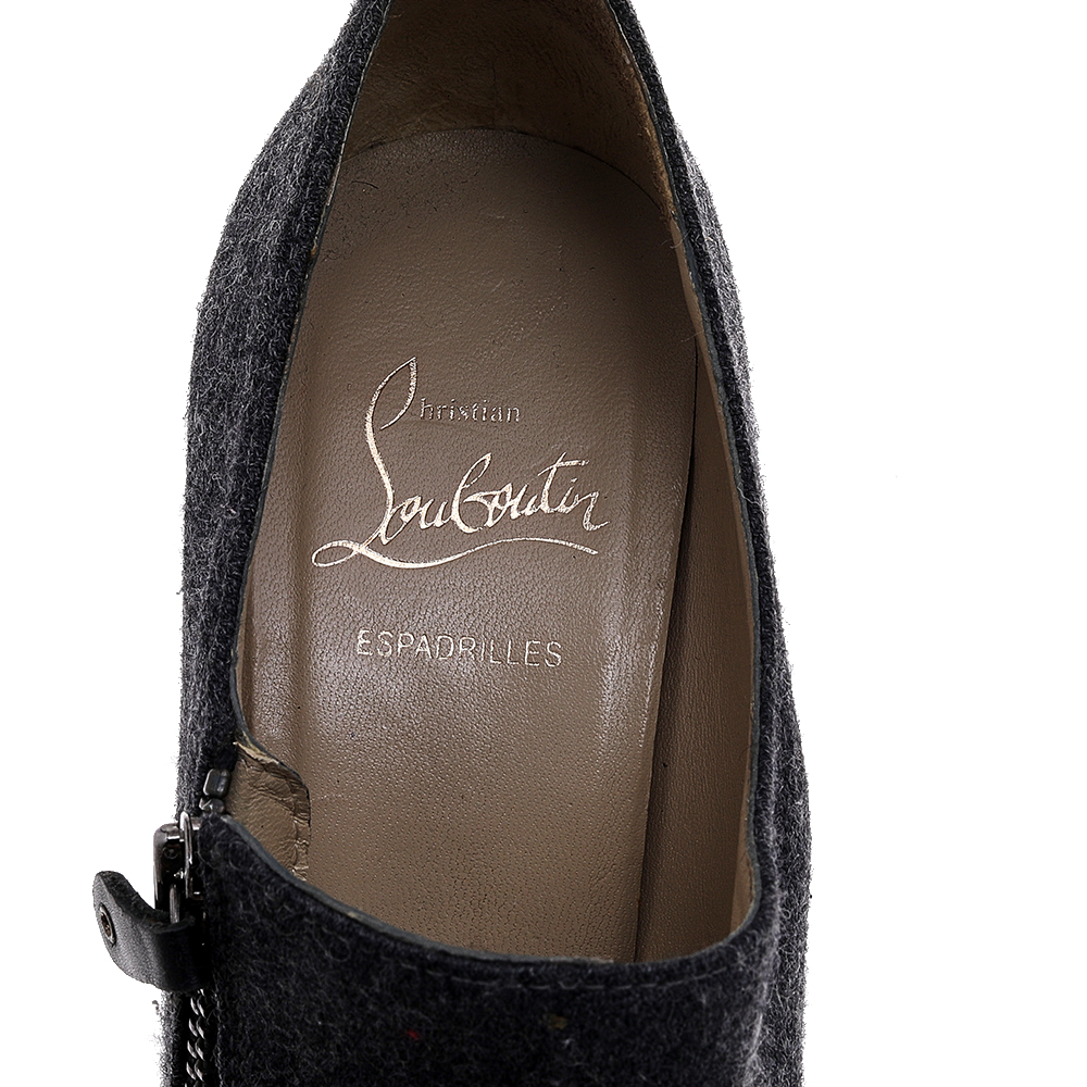 Christian Louboutin Grey/Black Fabric And Leather Deroba Wedge Espadrille Pumps Size 37