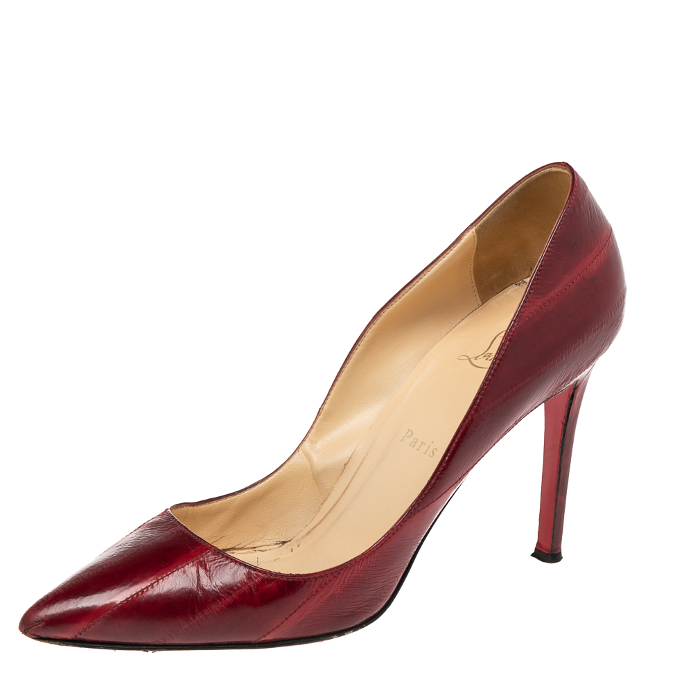 Christian Louboutin Red Eel Leather Pigalle Pointed Toe Pumps Size 39.5