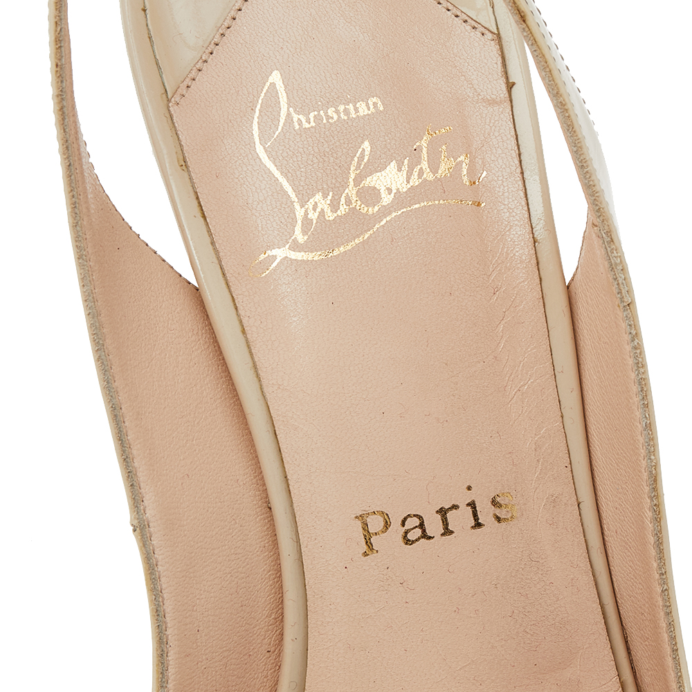 Christian Louboutin Beige Patent Leather Peep Toe Slingback Sandals Size 38