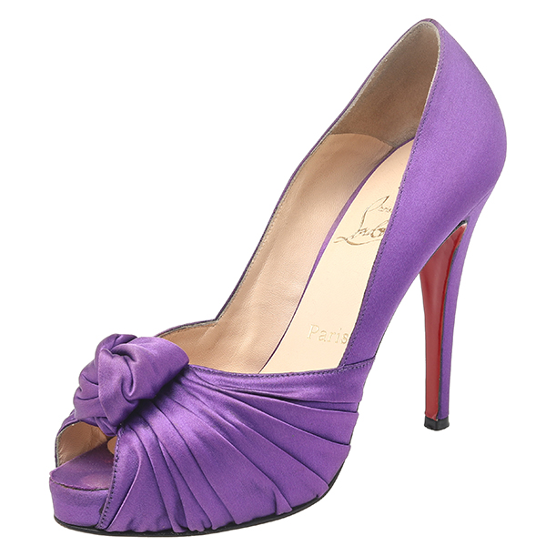 Christian Louboutin Purple Satin Knotted Greissimo Platform Peep Toe Pumps Size 38