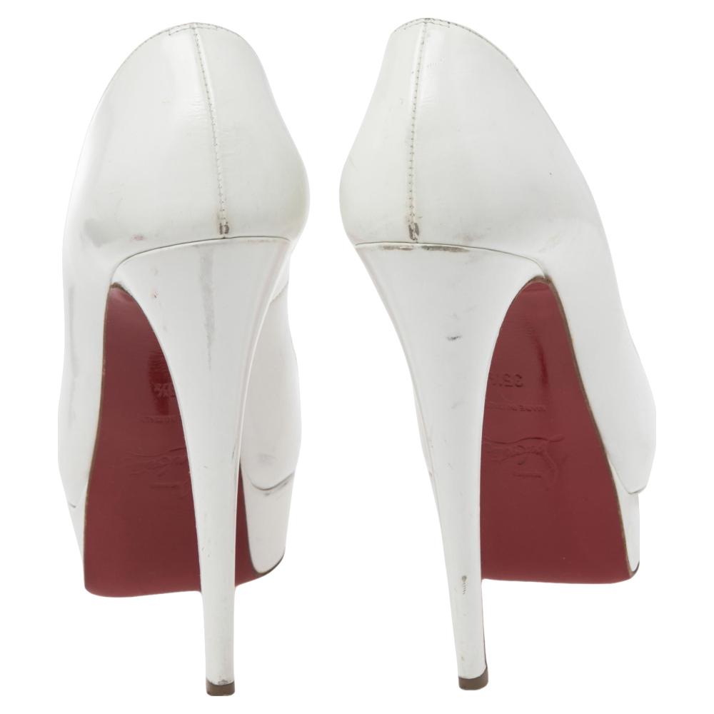 Christian Louboutin White Patent Leather Lady Peep  Pumps Size 35.5