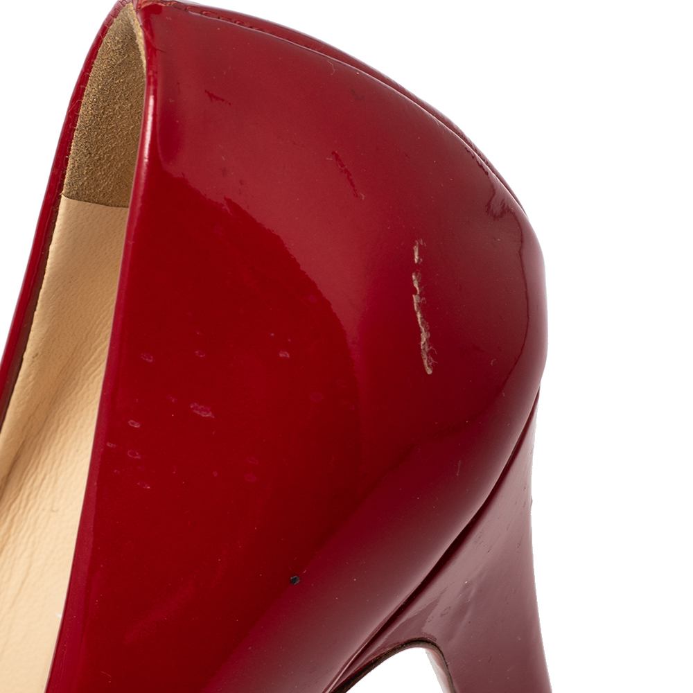 Christian Louboutin Red Patent Leather Peep Toe Platform Pumps Size 38