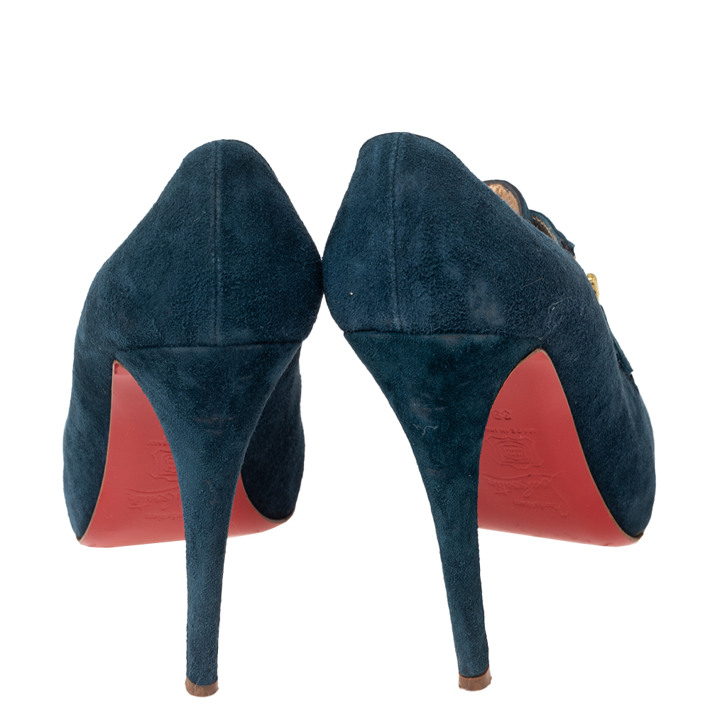 Christian Louboutin Teal Blue Suede Loafer Booties Size 39