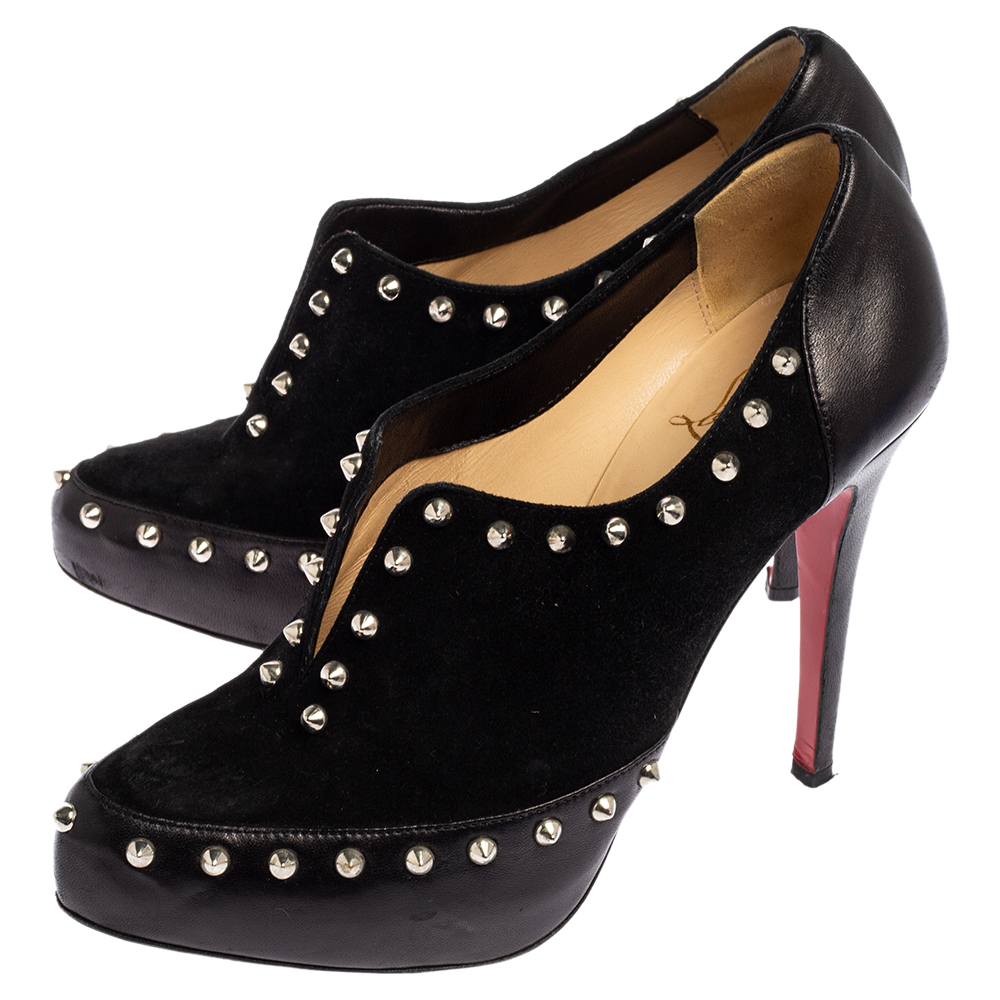Christian Louboutin Black Suede And Leather Astra Queen Booties Size 38.5