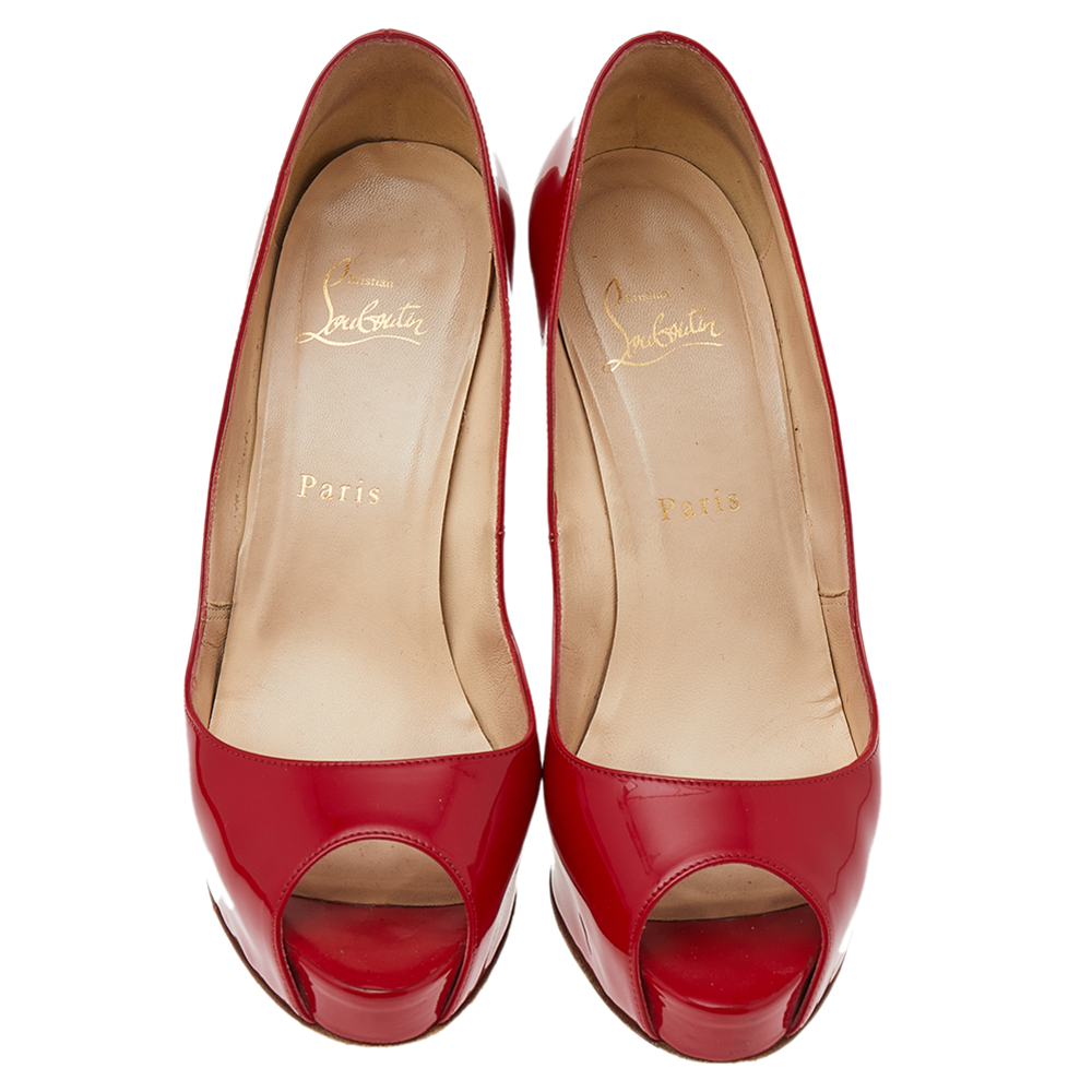 Christian Louboutin Red Patent Leather Very Prive PeepToe Pumps Size 39