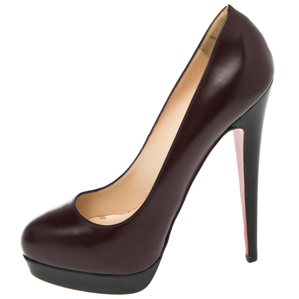 Christian Louboutin Black/Burgundy Leather Platform Pumps Size 38