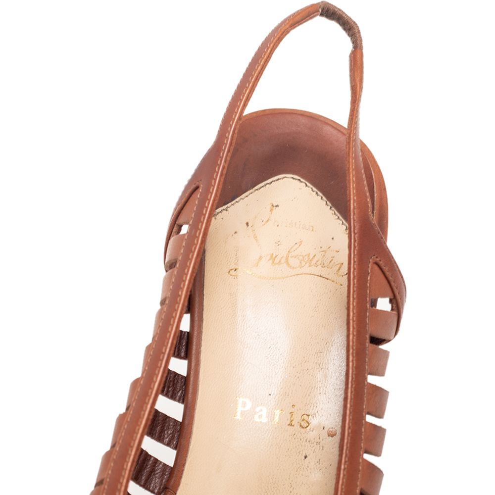 Christian Louboutin Tan Leather Buchon Strappy Platform Sandals Size 39
