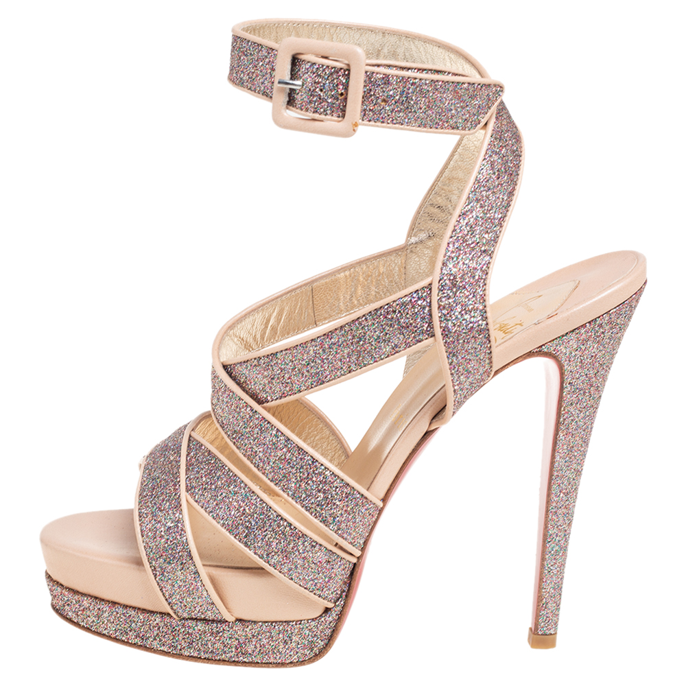 Christian Louboutin Beige Glitter Straratata Strappy Platform Sandals Size, Silver
Christian Louboutin Beige Glitter Straratata Strappy Platform Sandals Size, Silver