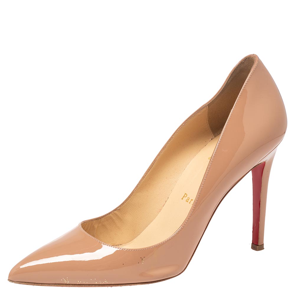 Christian Louboutin Beige Patent Leather Pigalle Pointed Toe Pumps Size 38