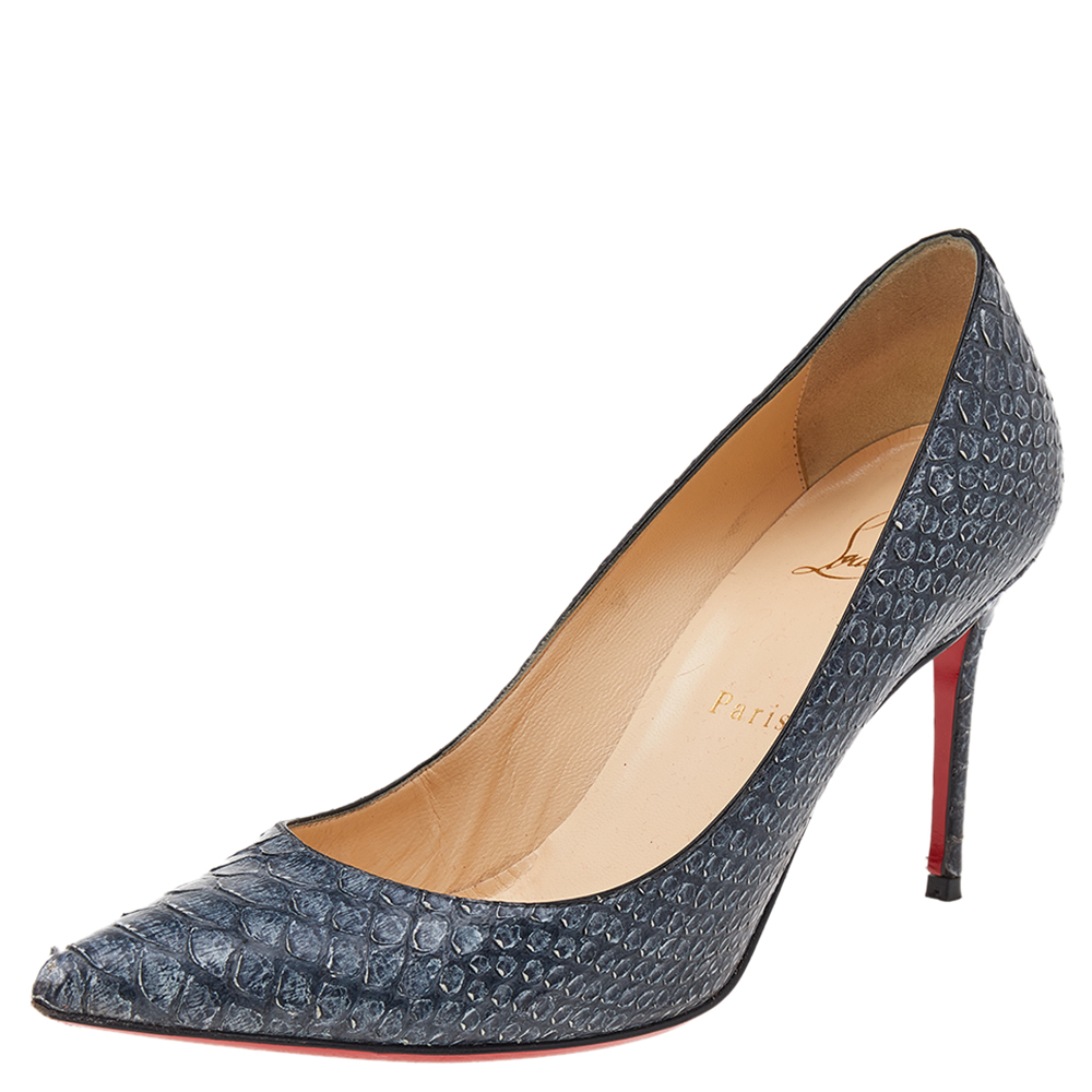 Christian louboutin blue python embossed leather pumps size 37