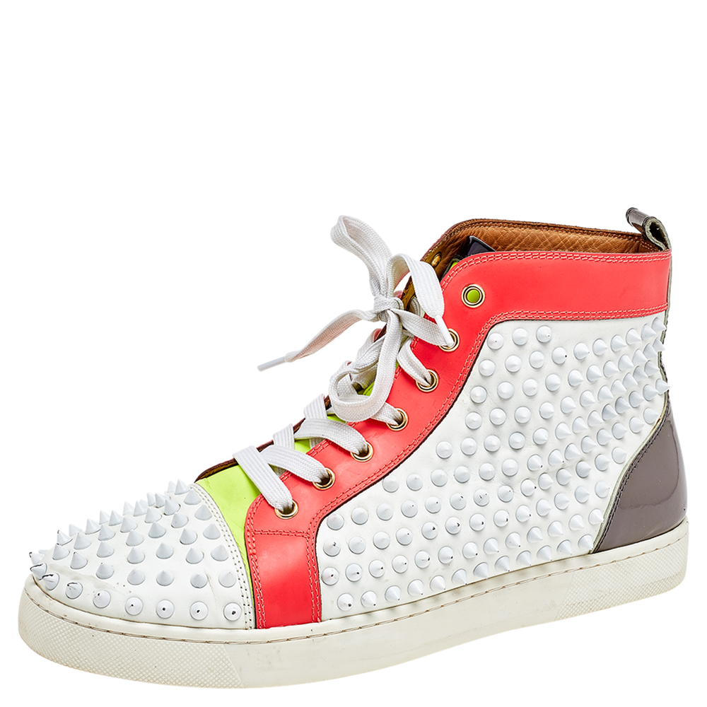 Christian Louboutin Multicolor Leather And Patent Louis Spikes Lace Up High Top Sneakers Size 43