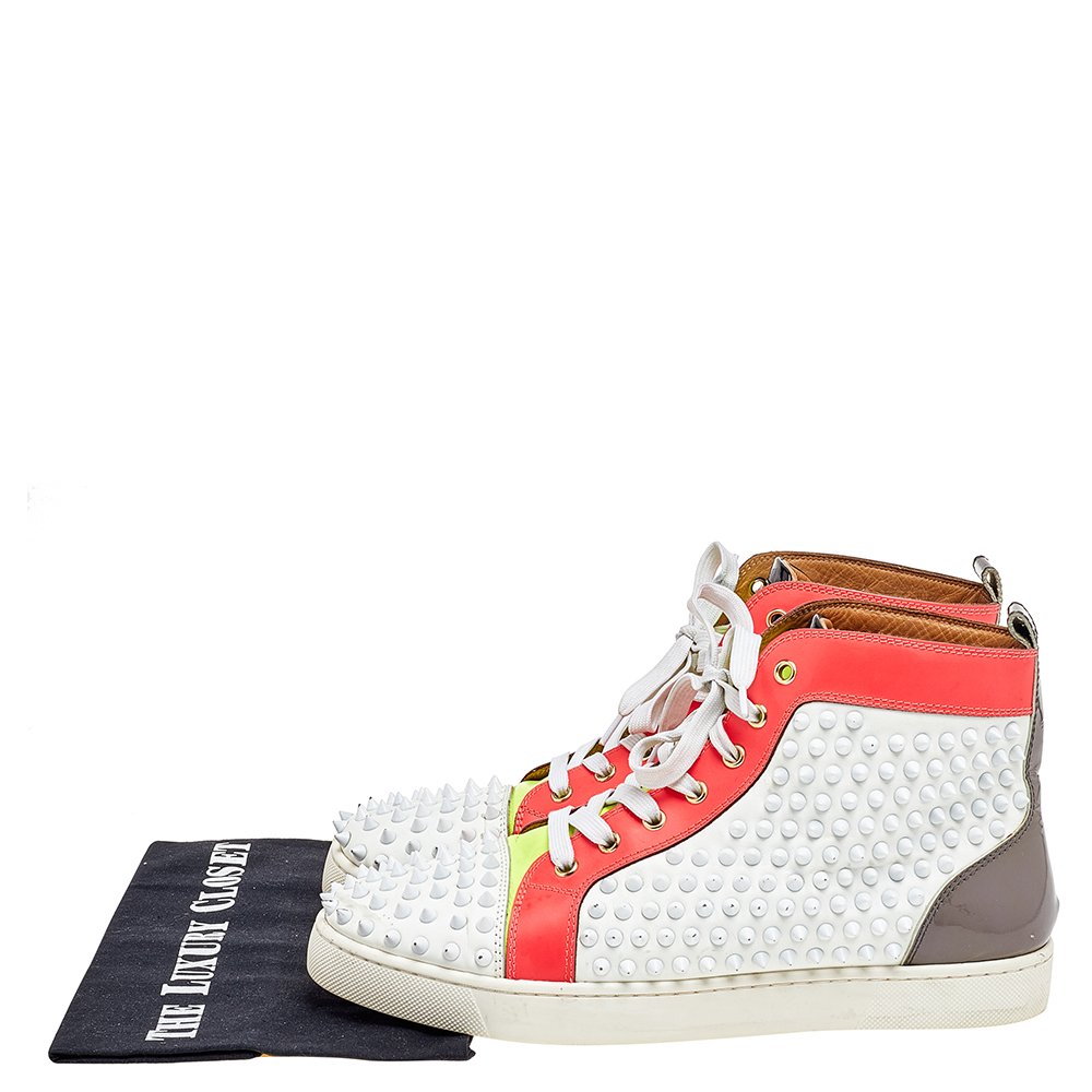 Christian Louboutin Multicolor Leather And Patent Louis Spikes Lace Up High Top Sneakers Size 43