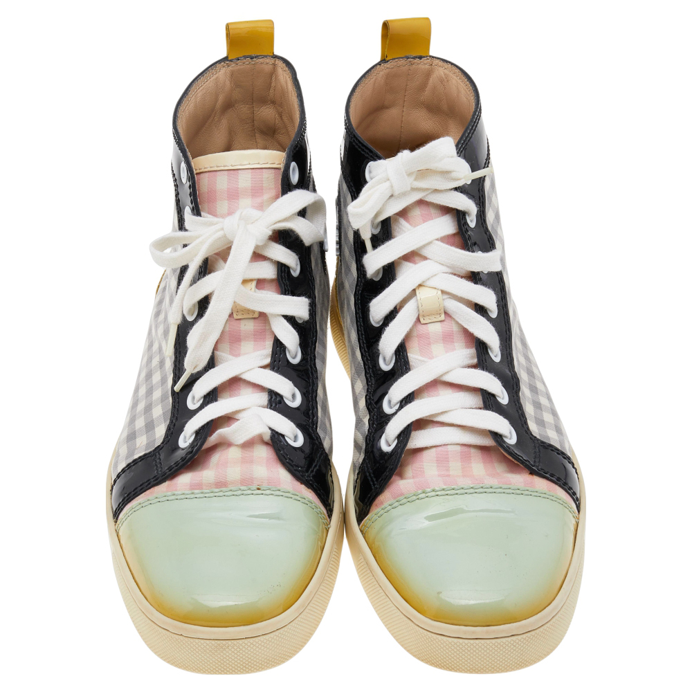 Christian Louboutin Multicolor Patent Leather And Tartan Louis Flat High Top Sneakers Size 40