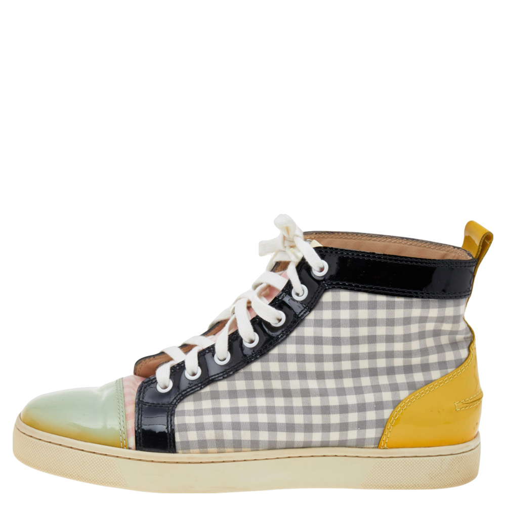 Christian Louboutin Multicolor Patent Leather And Tartan Louis Flat High Top Sneakers Size 40