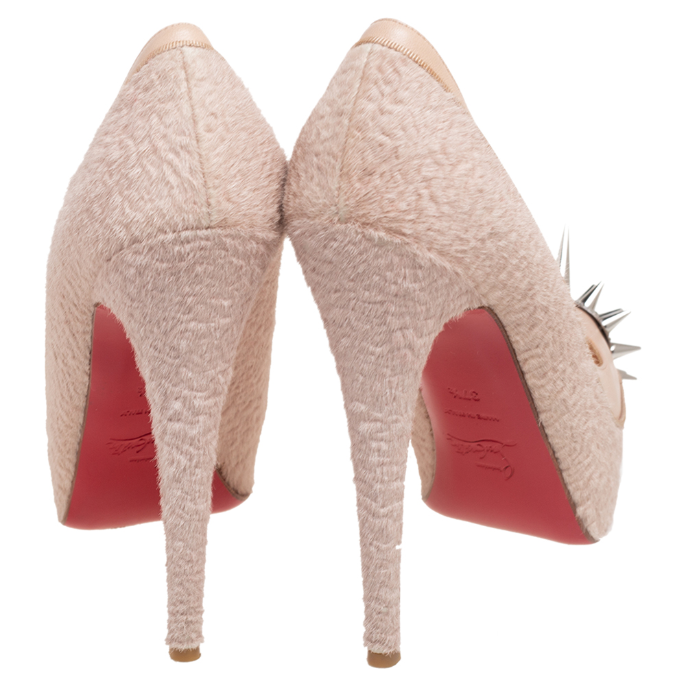Christian Louboutin Beige Calf Hair And Leather Asteroid Platform Pumps Size 37.5