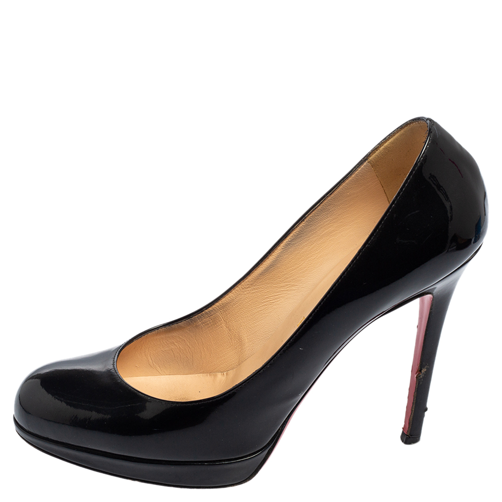 Christian Louboutin Black Patent Leather New Simple Platform Pumps Size 38.5