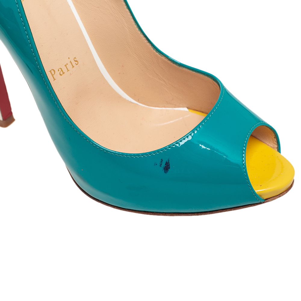 Christian Louboutin Multicolor Patent Leather Flo Slingback Sandals Size 37.5