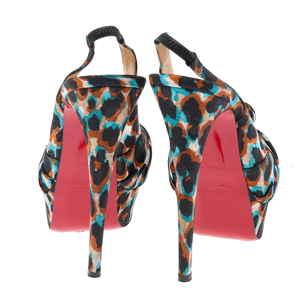 Christian Louboutin Multicolor Fabric Miss Benin Knotted Platform Slingback Sandals Size 36.5
